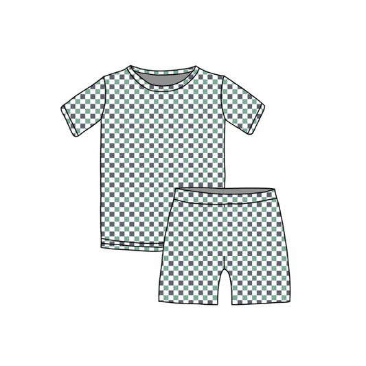 Checkered Trash Truck, Bamboo Two Piece Short Sleeve & Shorts Pajama Set