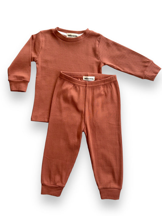 Ribbed Long Sleeve Set, Terracotta