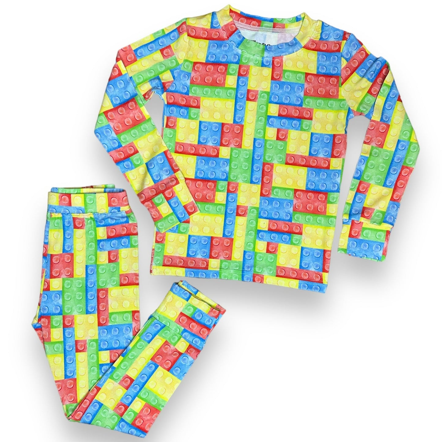 Bamboo Two Piece Pajama Set, Building Blocks