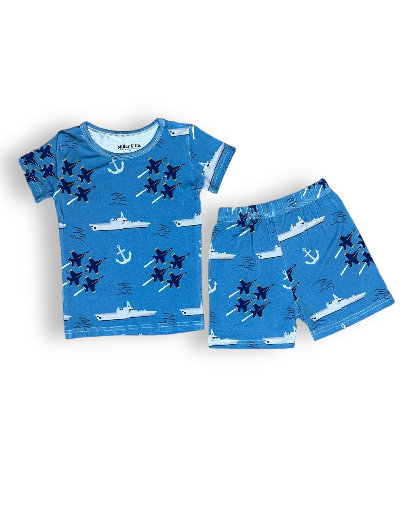 Bamboo Two Piece Short Sleeve & Shorts Pajama Set, Navy