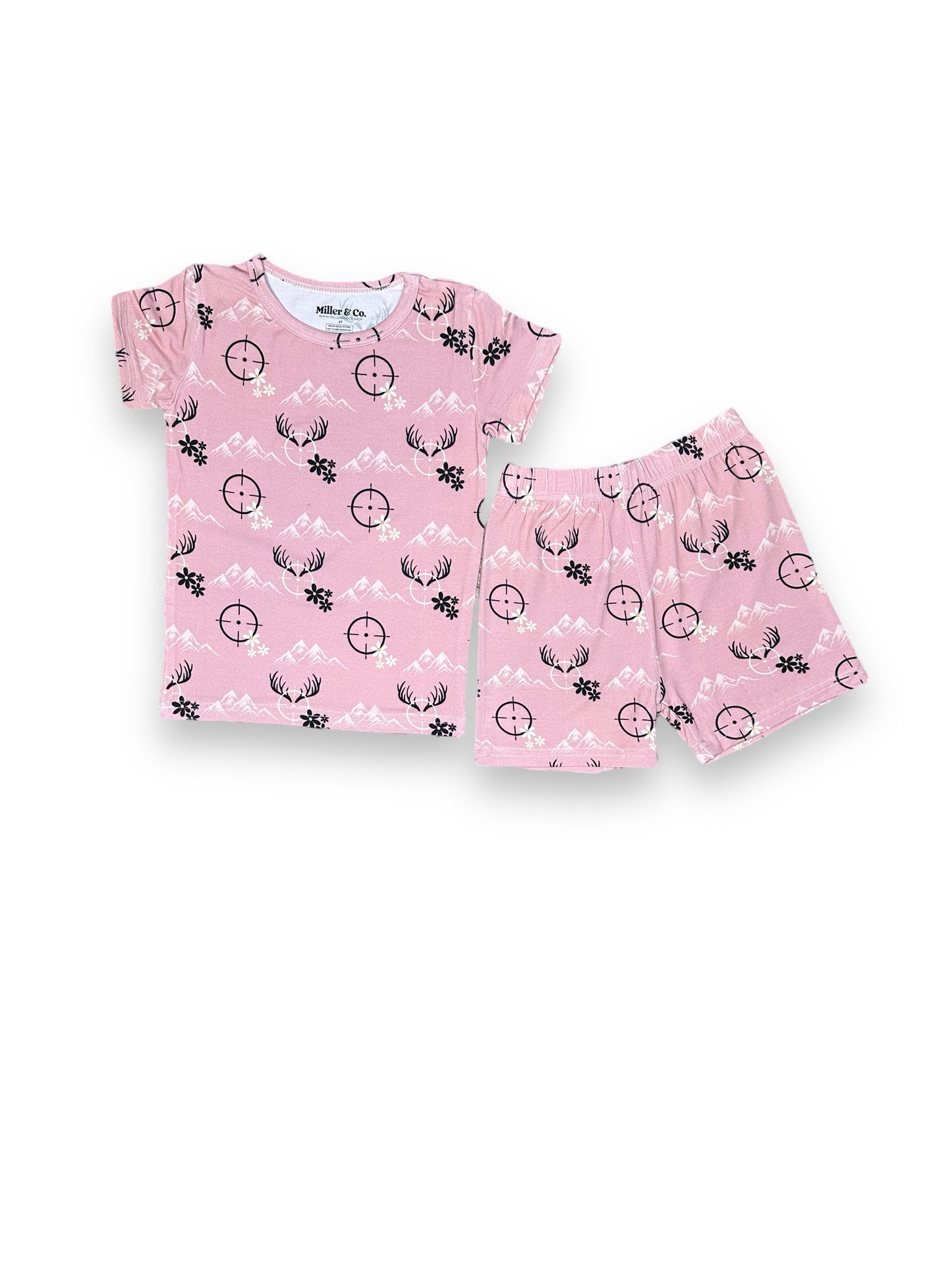 Bamboo Two Piece Short Sleeve & Shorts Pajama Set,  Pink Hunter