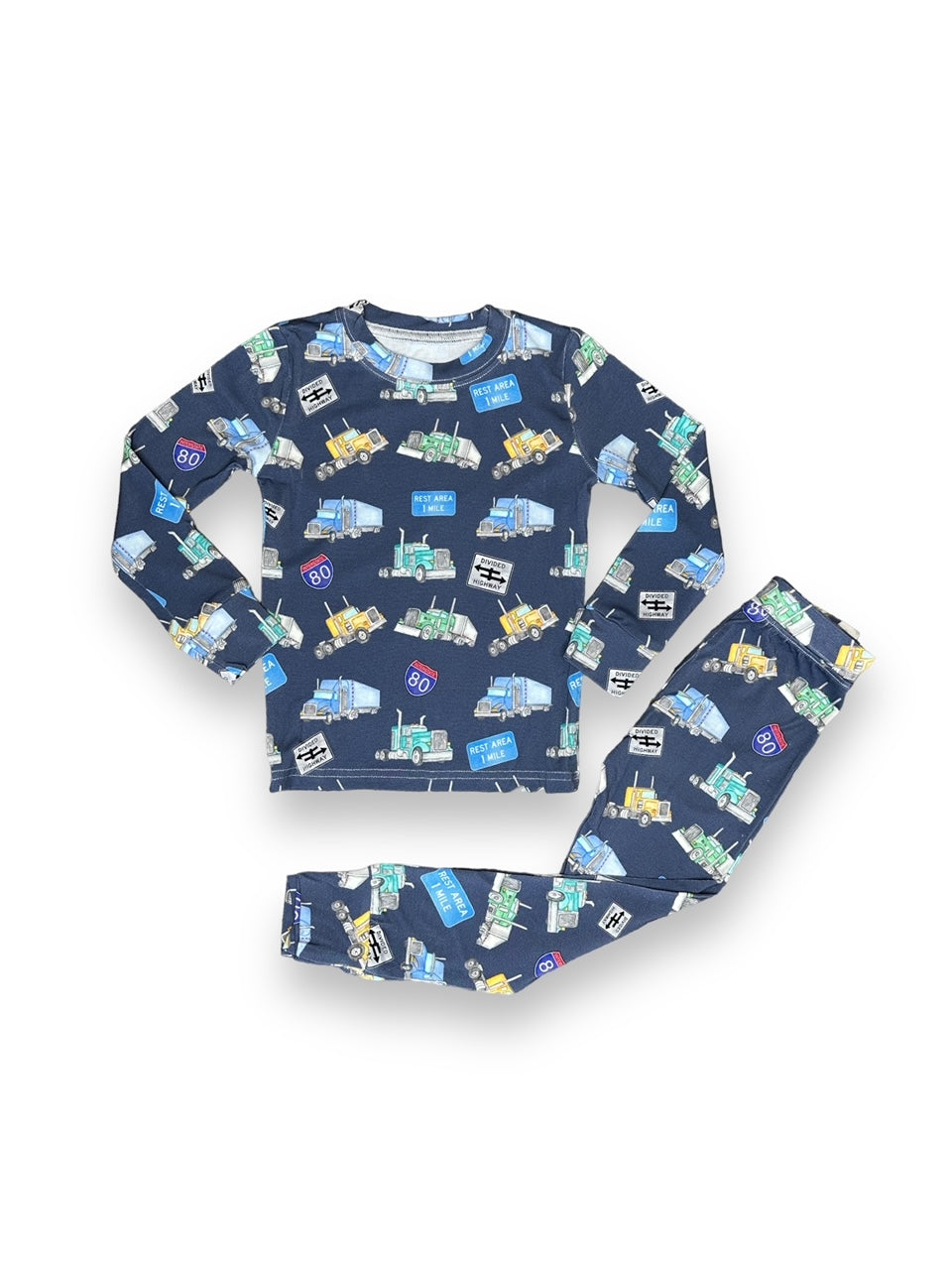 Bamboo Two Piece Pajama Set, Semi Trucks