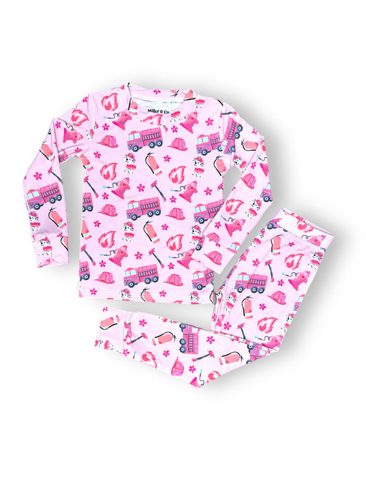 Pink Firefighter, Bamboo Two Piece Pajama Set