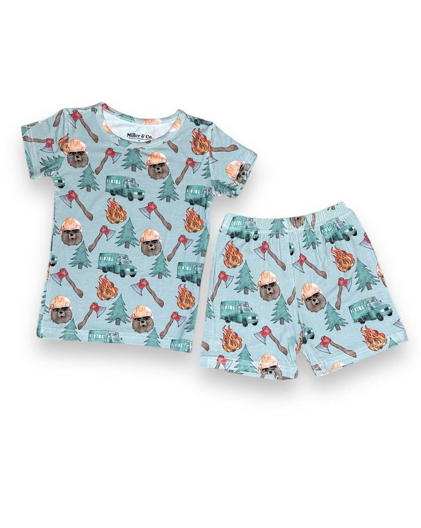 Bamboo Two Piece Short Sleeve & Shorts Pajama Set, Wildland Firefighter