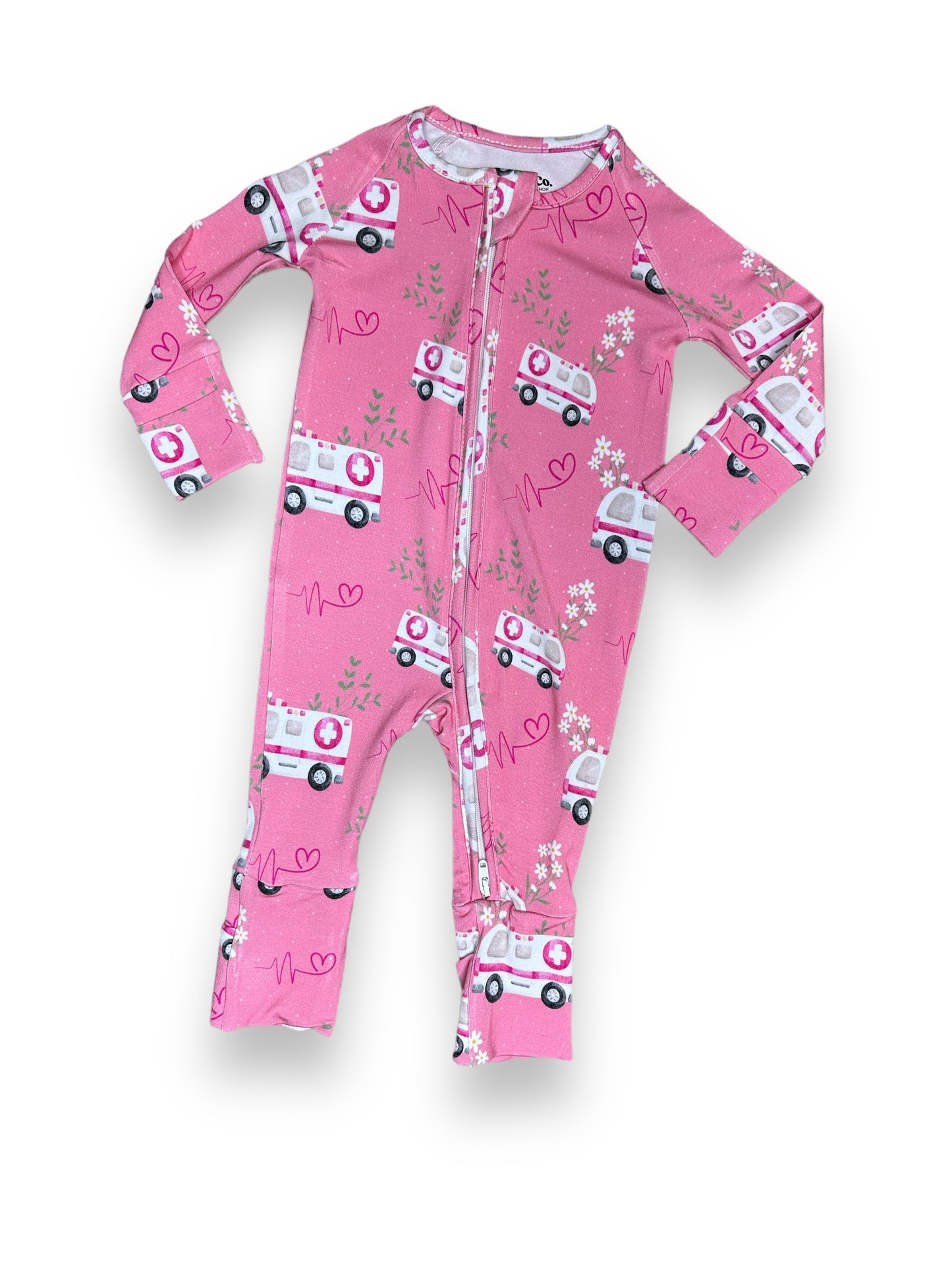 Bamboo Zipper Footie, Pink EMS