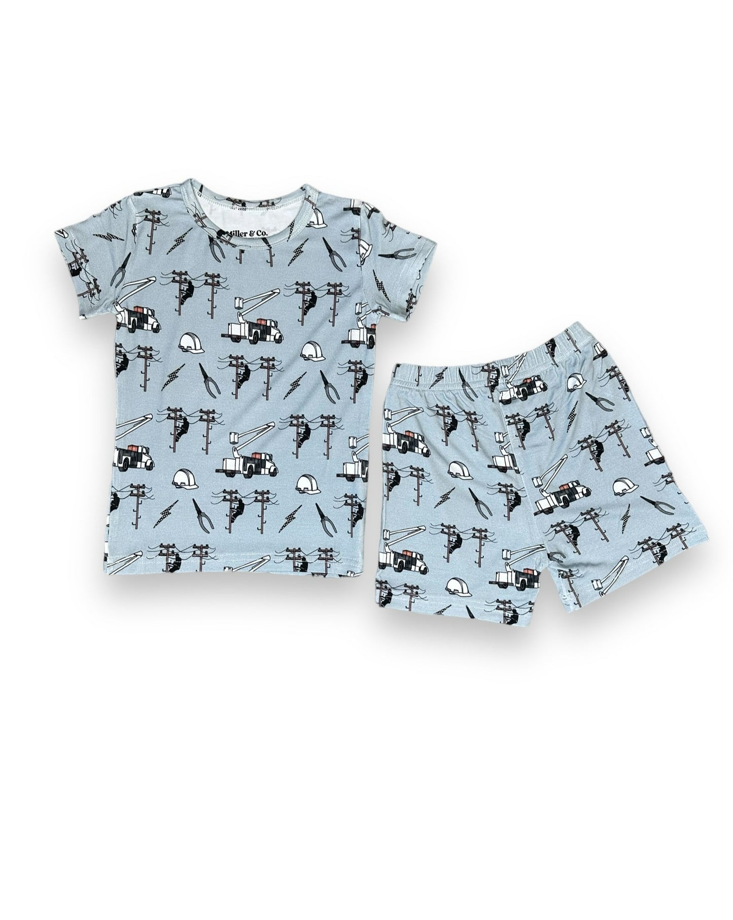 Bamboo Two Piece Short Sleeve & Shorts Pajama Set, Lineman