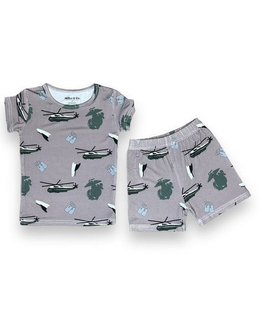 Bamboo Two Piece Short Sleeve & Shorts Pajama Set,  Marines