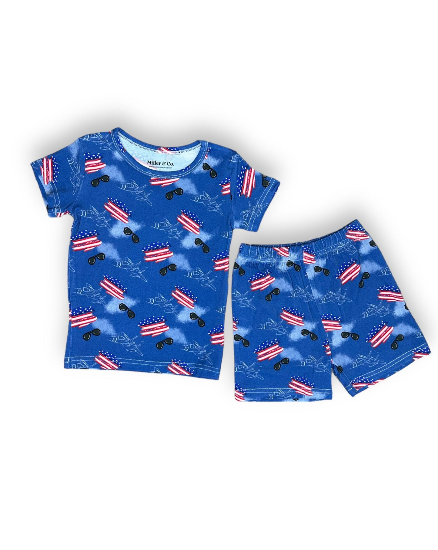 Bamboo Two Piece Short Sleeve & Shorts Pajama Set, Air Force