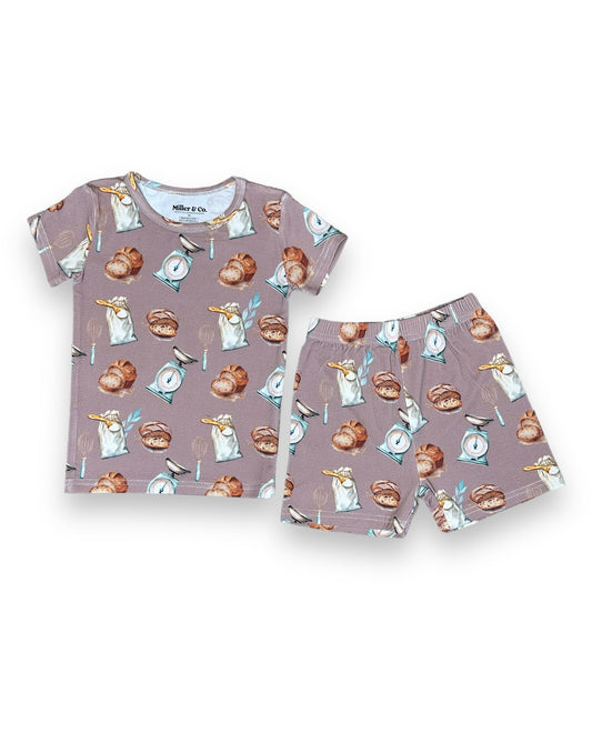 Bamboo Two Piece Short Sleeve & Shorts Pajama Set,  Sourdough