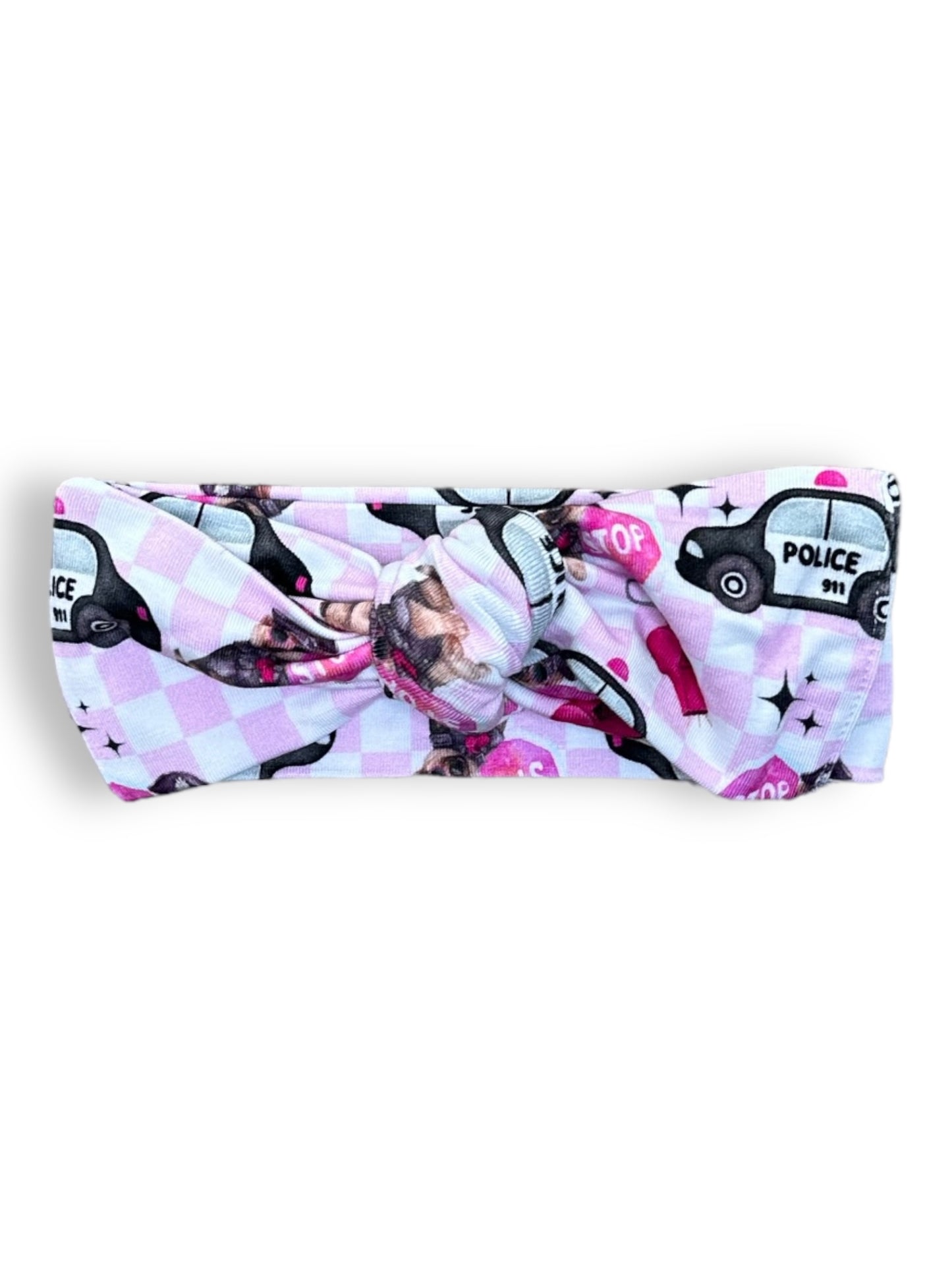 Headband Bow, Pink Police