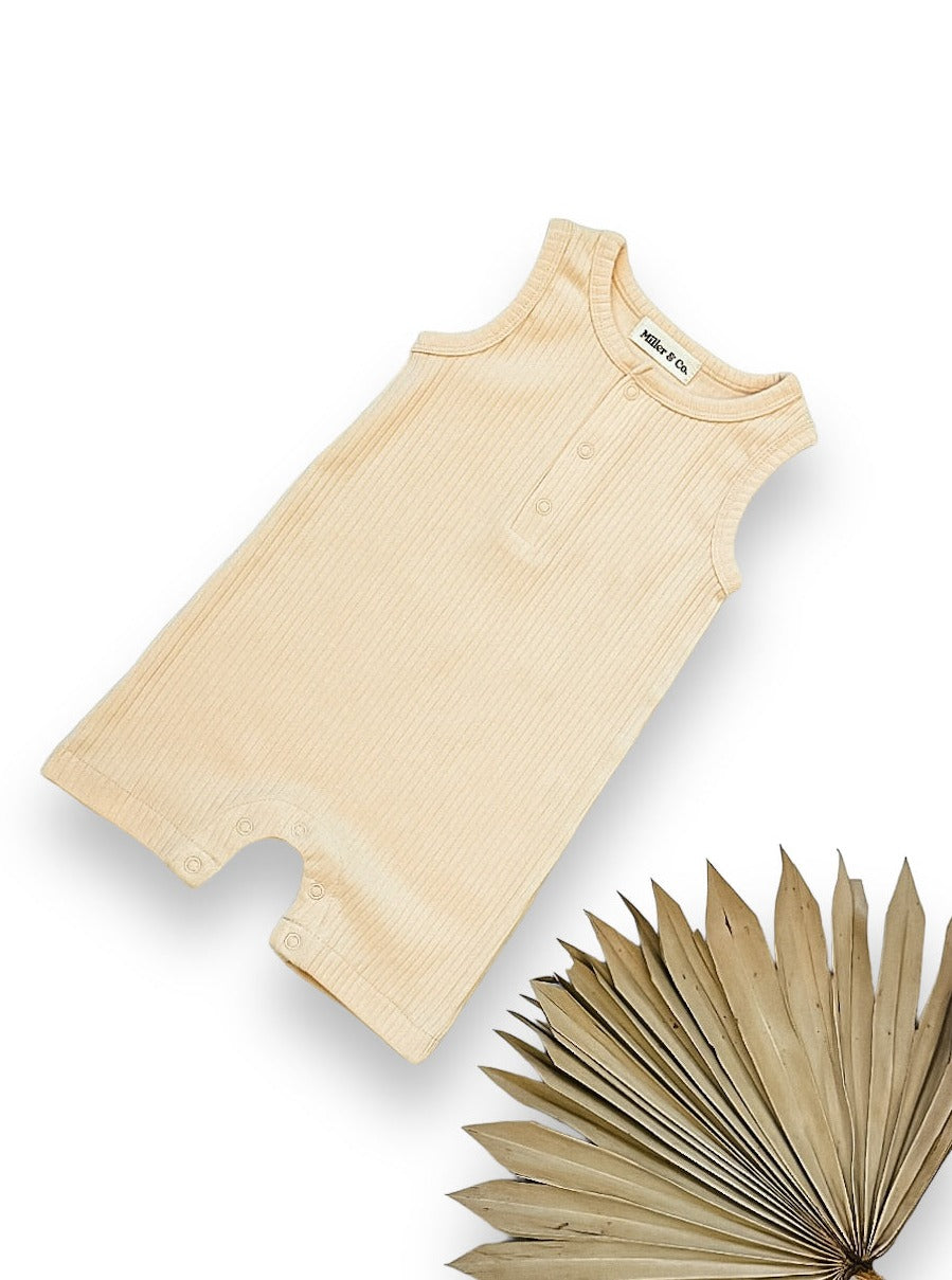 Sleeveless Ribbed Romper, Ivory