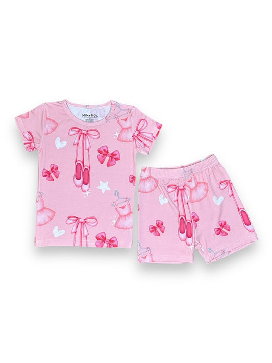 Bamboo Two Piece Short Sleeve & Shorts Pajama Set, Ballerina