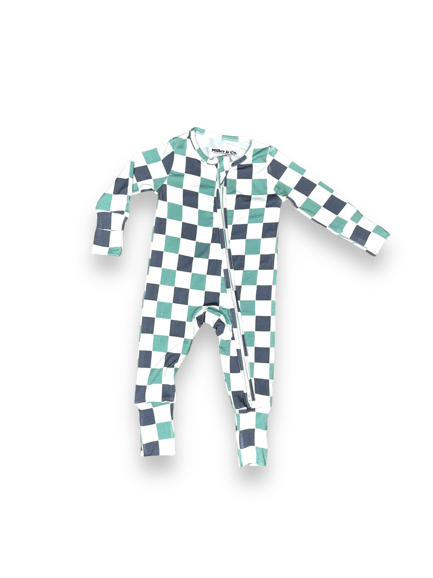 Checkered Trash Truck, Bamboo Zipper Footie