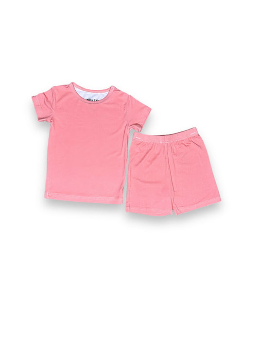 Solid Pink Firefighter, Bamboo Two Piece Short Sleeve & Shorts Pajama Set