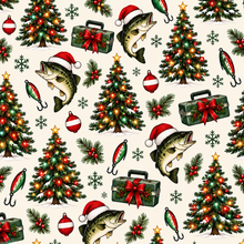 Christmas Fishing seamless pattern