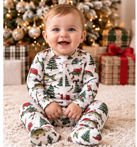 Christmas Fishing Zipper Footie
