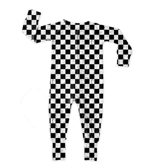 Checkered Racecar, Bamboo Zipper Footie