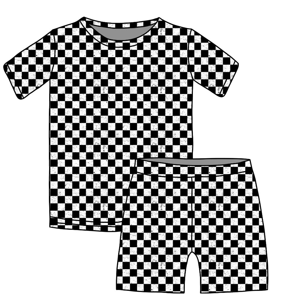 Checkered Racecar, Bamboo Two Piece Short Sleeve & Shorts Pajama Set