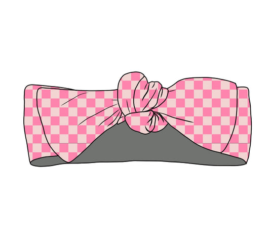 Checkered Pink Firefighter, Headband Bow