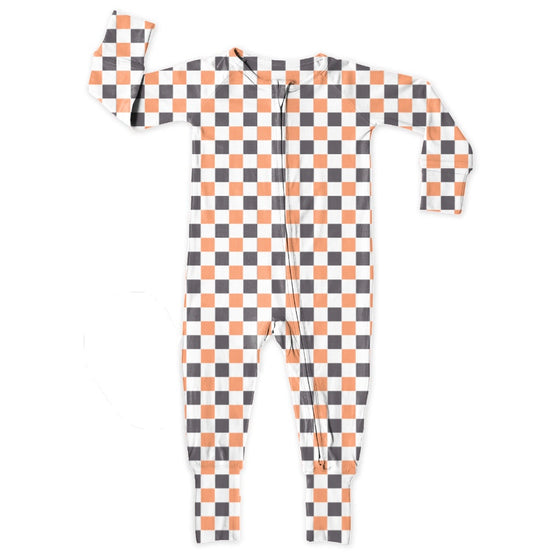 Checkered Boo Halloween, Bamboo Zipper Footie