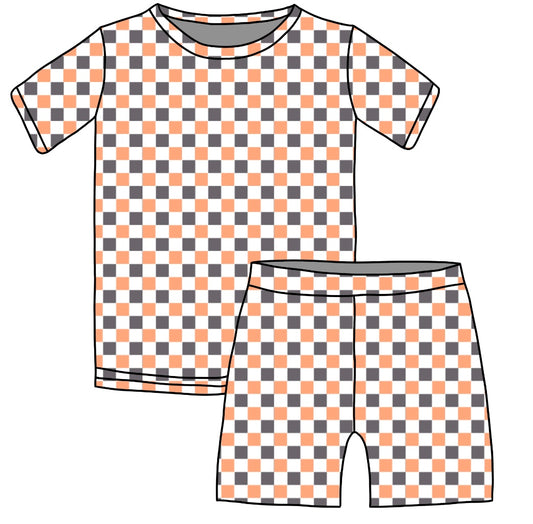 Checkered Boo Halloween, Bamboo Two Piece Short Sleeve & Shorts Pajama Set