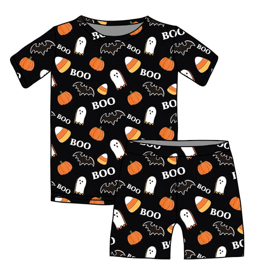 Boo Halloween, Bamboo Two Piece Short Sleeve & Shorts Pajama Set