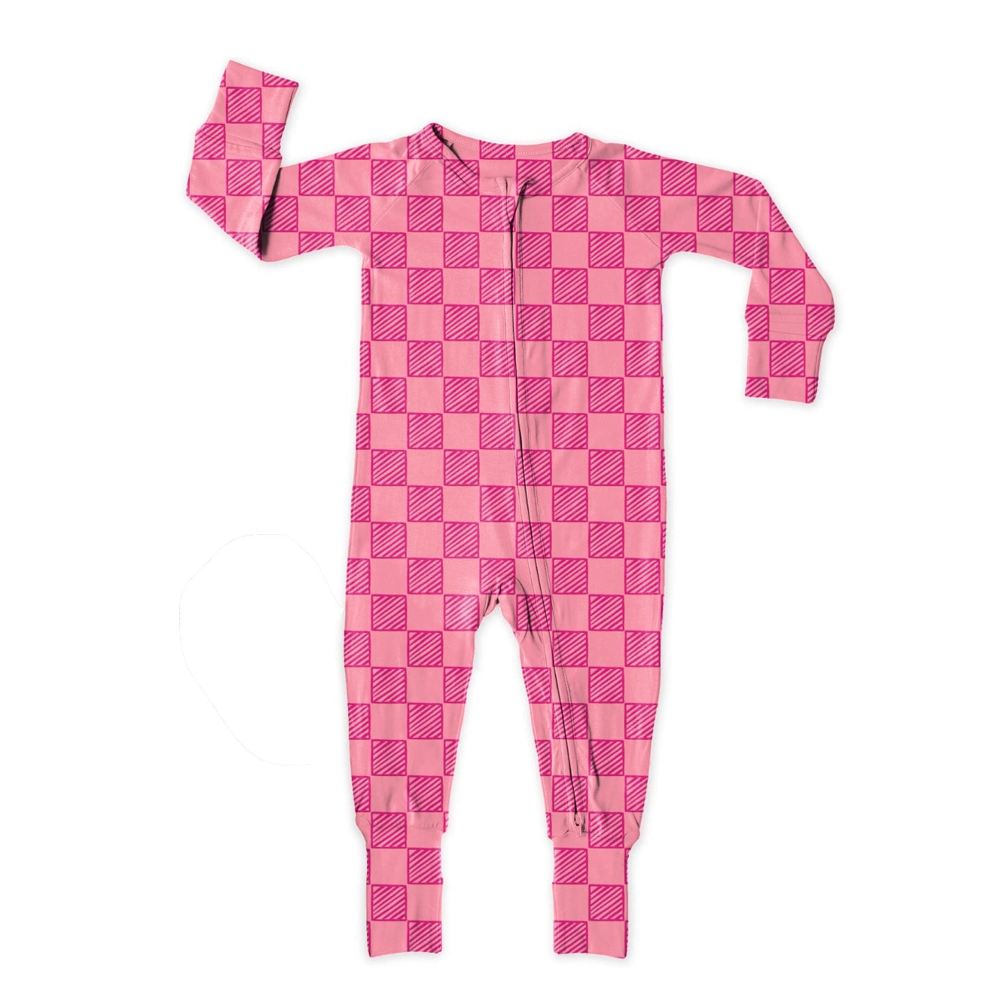 Checkered Pink Sheriff, Bamboo Zipper Footie