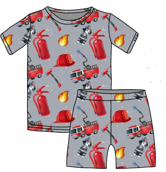 Firefighting Dalmatian, Bamboo Two Piece Short Sleeve & Shorts Pajama Set