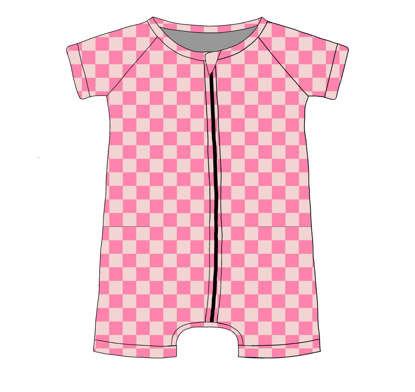 Checkered Pink Firefighter, Romper