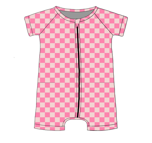 Checkered Pink Firefighter, Romper