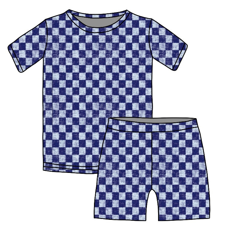 Checkered Police Patrol, Bamboo Two Piece Short Sleeve & Shorts Pajama Set