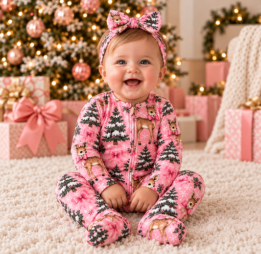 Pink Christmas Zipper Footie