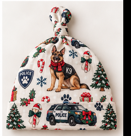 Christmas Police K9 Knotted Beanie