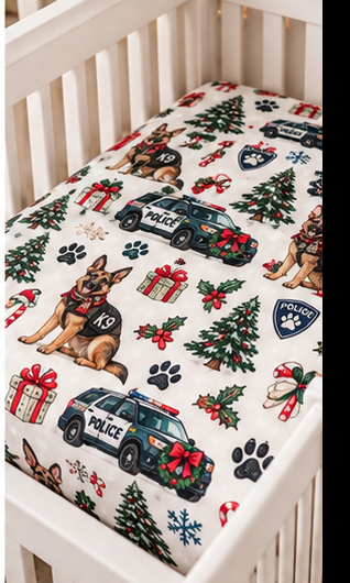 Christmas Police K9 Crib Sheet
